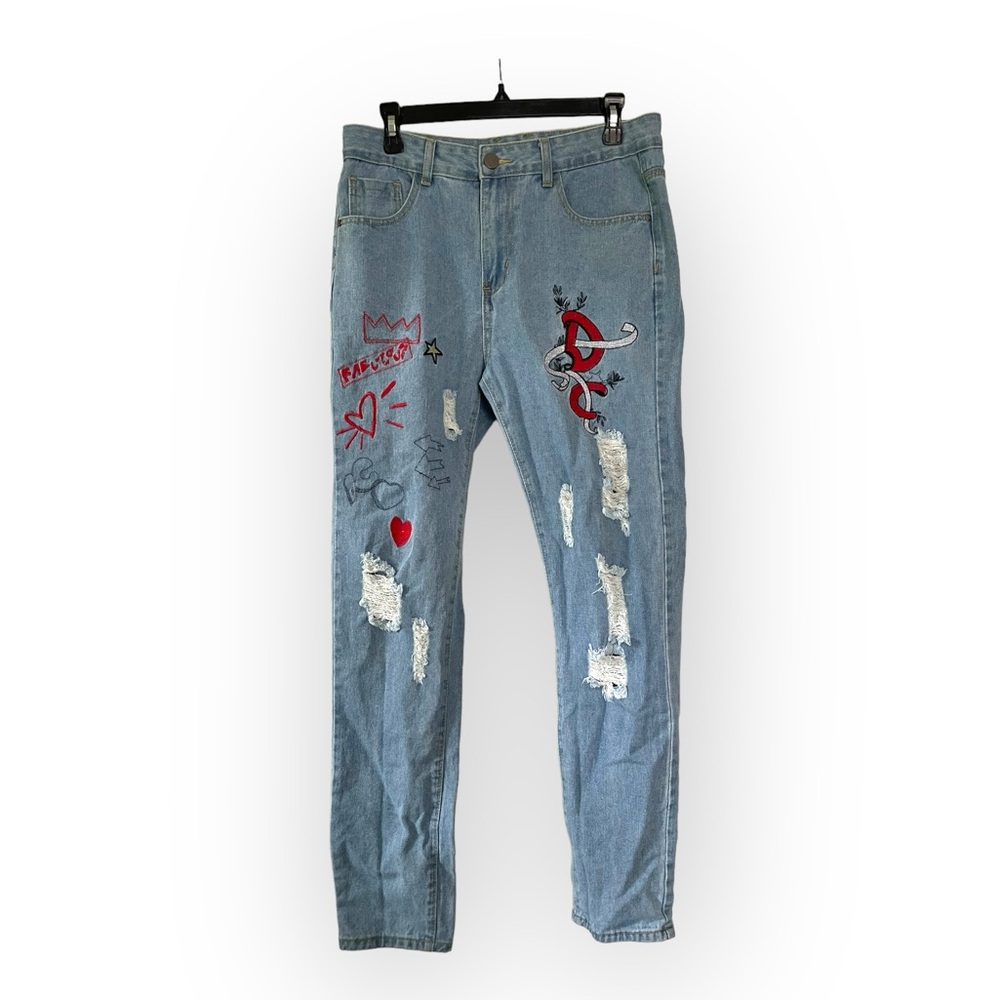 Embellished distressed jeans